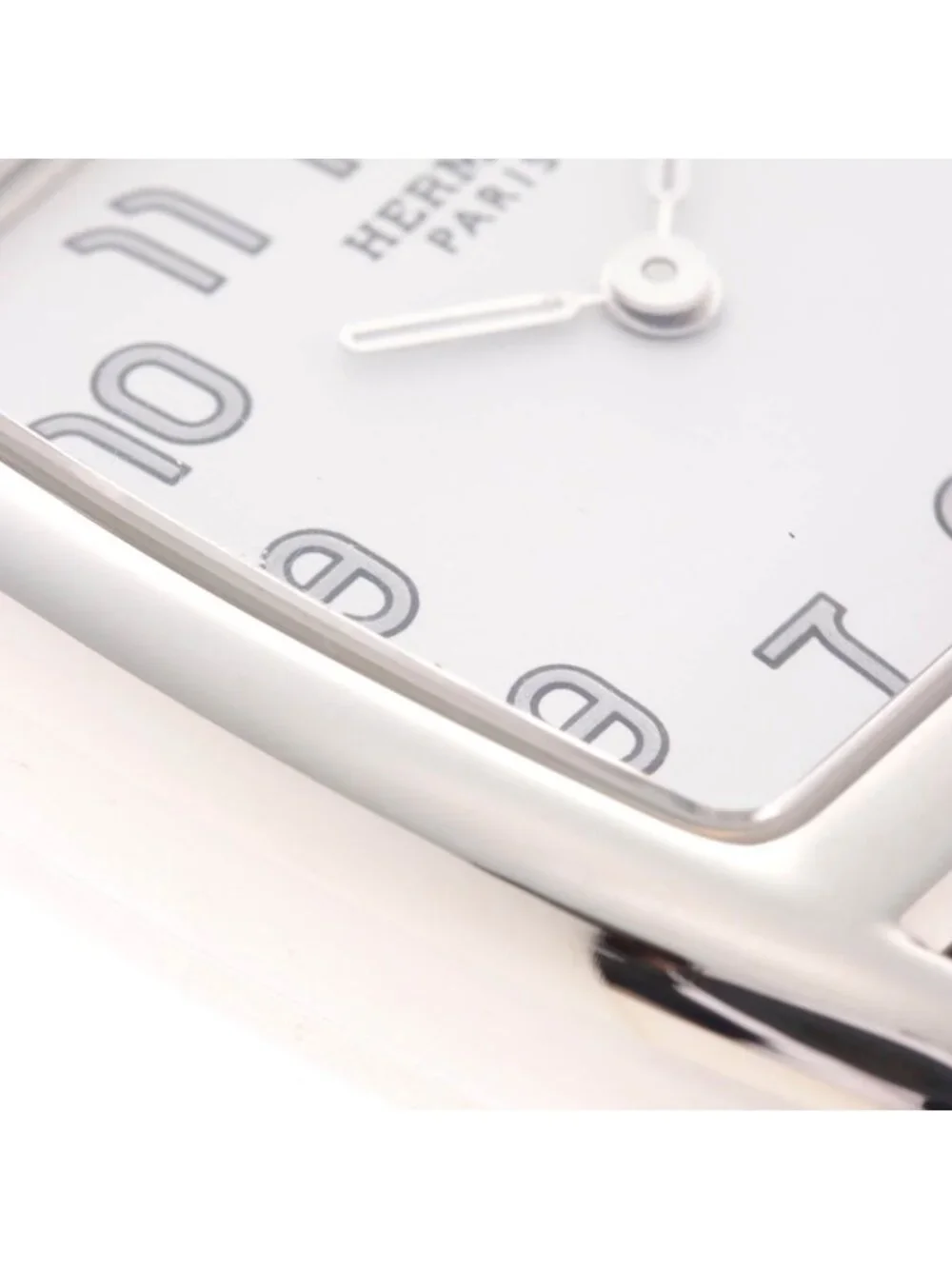 Hermes Cape Cod Tonneau Watch Steel Aftermarket Leather Strap White Dial